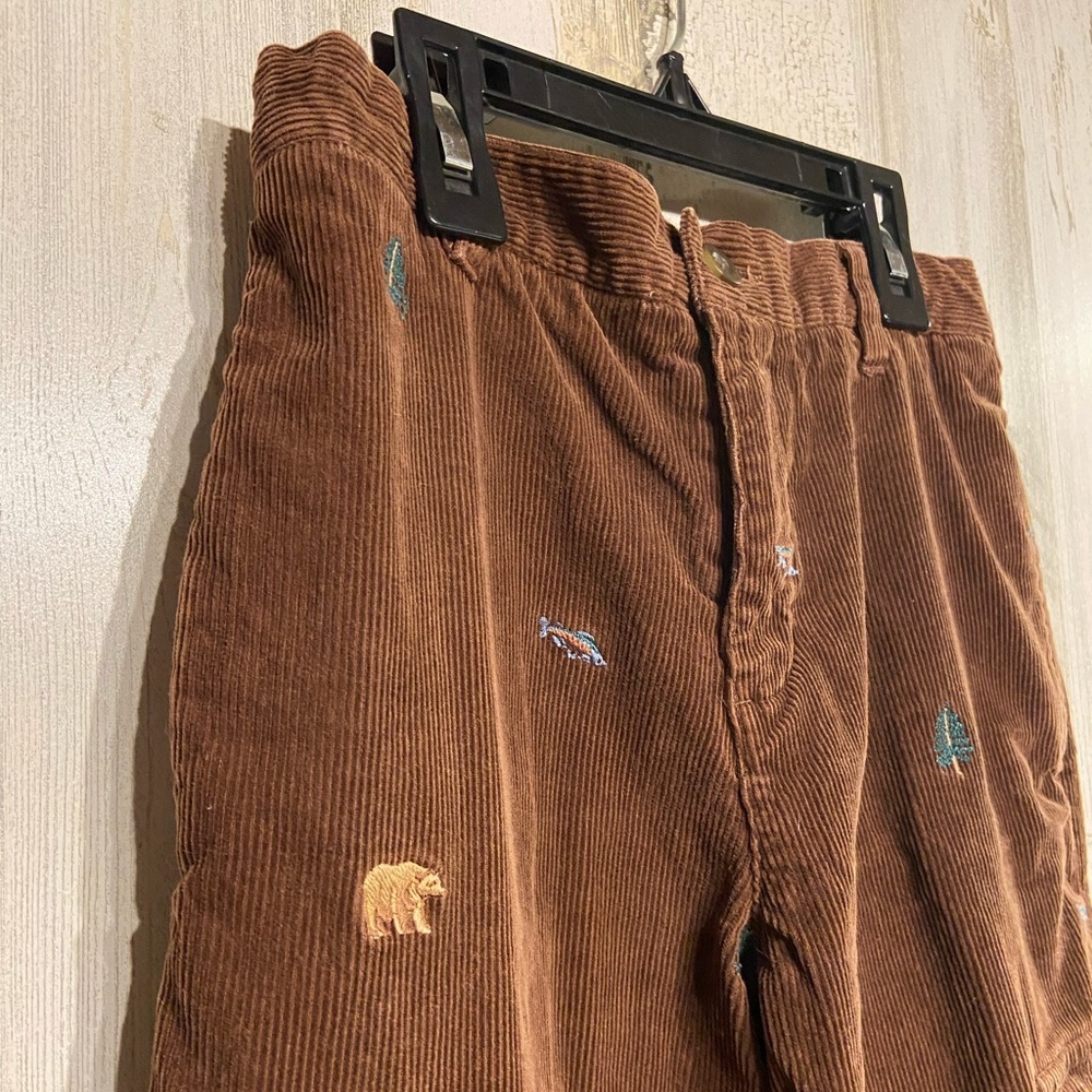 Heartstrings Brown Corduroy Embroidered Outdoor Bear Fish Pants 8 - Picture 2 of 11